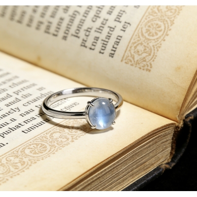 Healing Moonstone Silver Ring - Genuine Blue Aura, Sterling Silver Build
