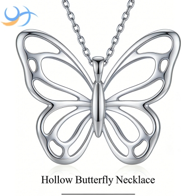 Customized Text Logo Popular Hollow Butterfly Necklace Gold&Silver Plated Brass Necklace for Gift